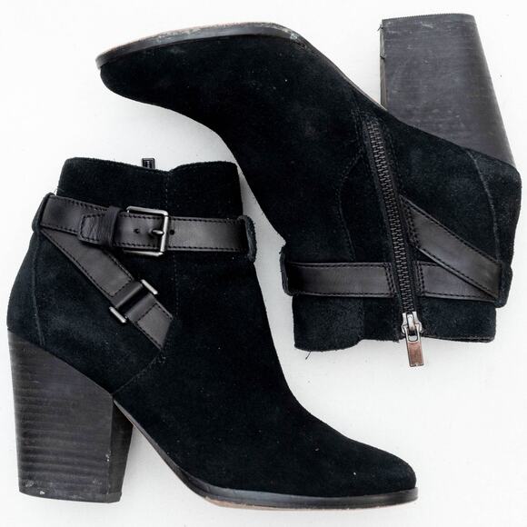 Cole Haan Black Suede Ankle Boots Booties With Buckle Detail Size 6.5 - Picture 6 of 10